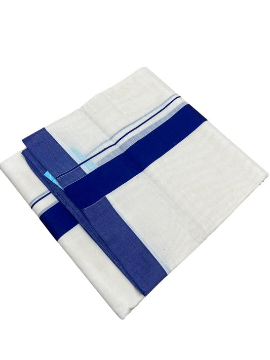 Southloom Kerala Pure Cotton Double Mundu with Blue Border (South Indian Kerala Dhoti)