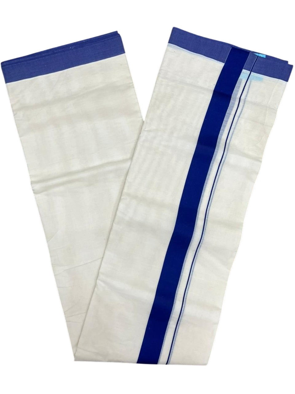 Southloom Kerala Pure Cotton Double Mundu with Blue Border (South Indian Kerala Dhoti)