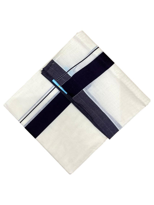 Southloom Kerala Pure Cotton Double Mundu with Purple Border (South Indian Kerala Dhoti)