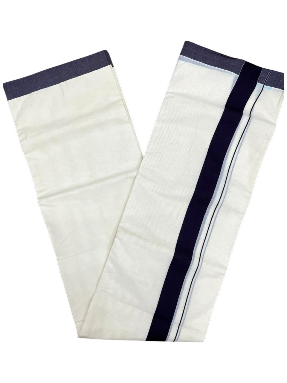 Southloom Kerala Pure Cotton Double Mundu with Purple Border (South Indian Kerala Dhoti)