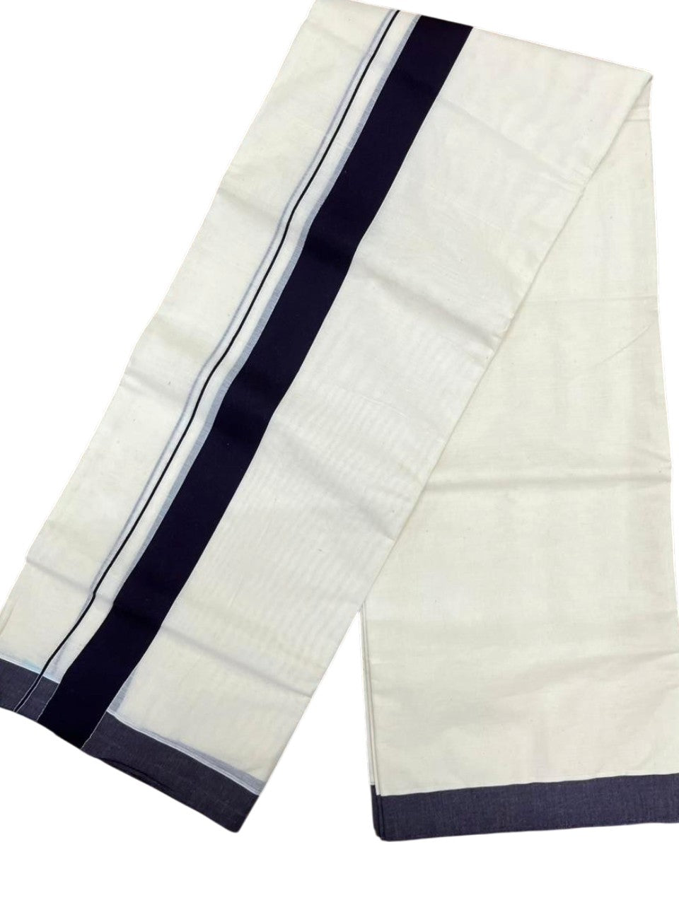 Southloom Kerala Pure Cotton Double Mundu with Purple Border (South Indian Kerala Dhoti)