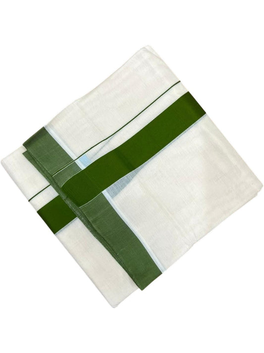 Southloom Kerala Pure Cotton Double Mundu with Green Border (South Indian Kerala Dhoti)