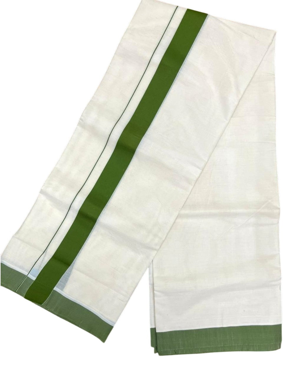 Southloom Kerala Pure Cotton Double Mundu with Green Border (South Indian Kerala Dhoti)