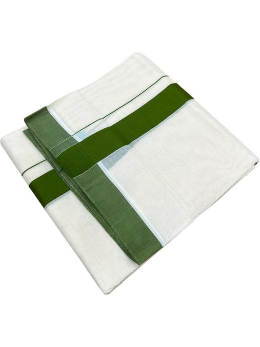 Southloom Kerala Pure Cotton Double Mundu with Green Border (South Indian Kerala Dhoti)