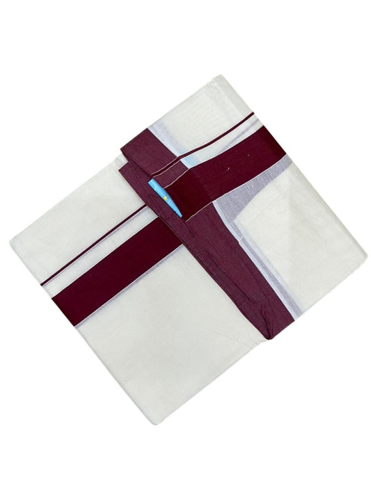 Southloom Kerala Pure Cotton Double Mundu with Maroon Border (South Indian Kerala Dhoti)