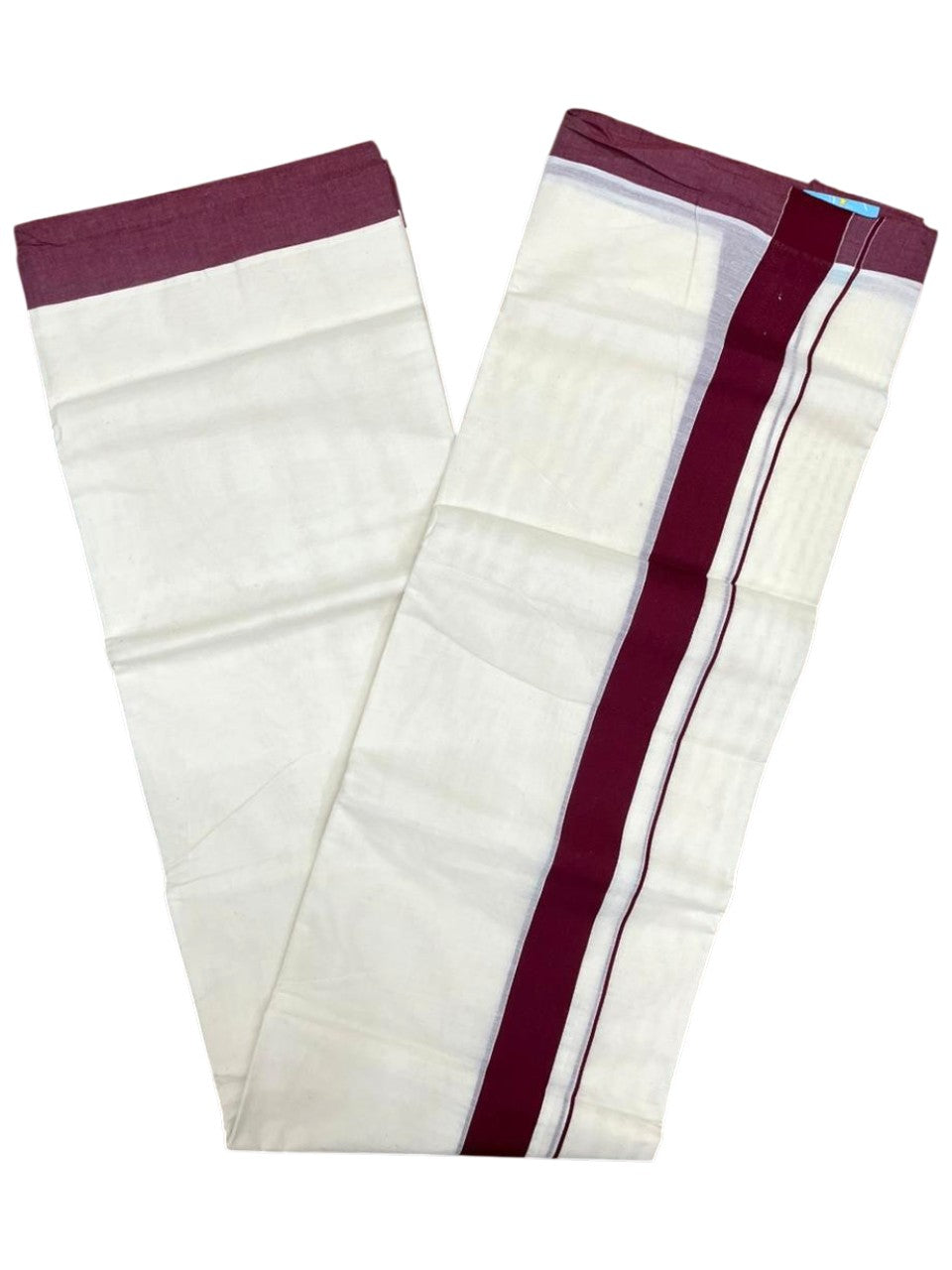 Southloom Kerala Pure Cotton Double Mundu with Maroon Border (South Indian Kerala Dhoti)