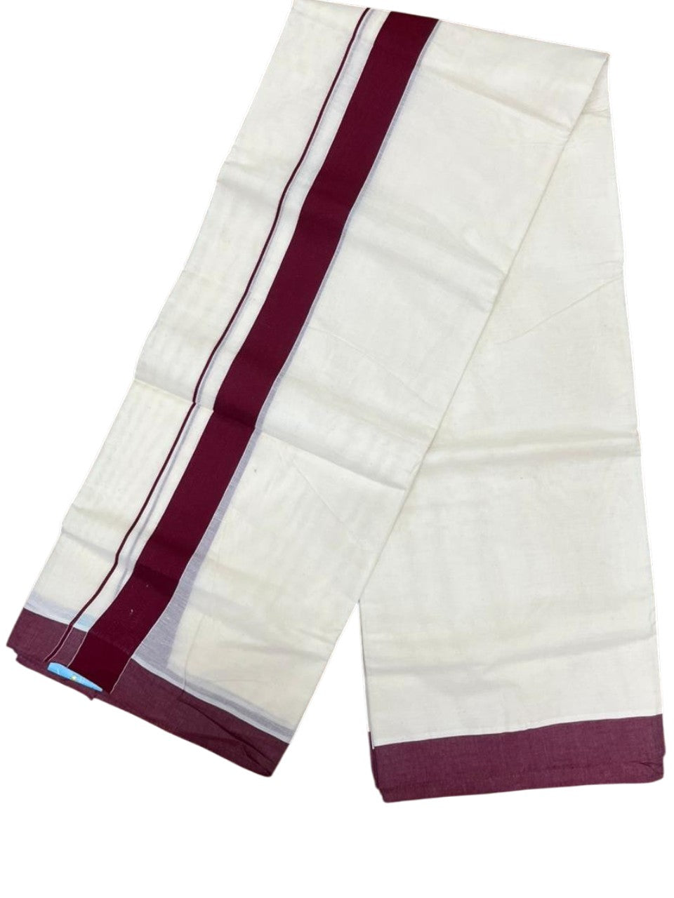 Southloom Kerala Pure Cotton Double Mundu with Maroon Border (South Indian Kerala Dhoti)