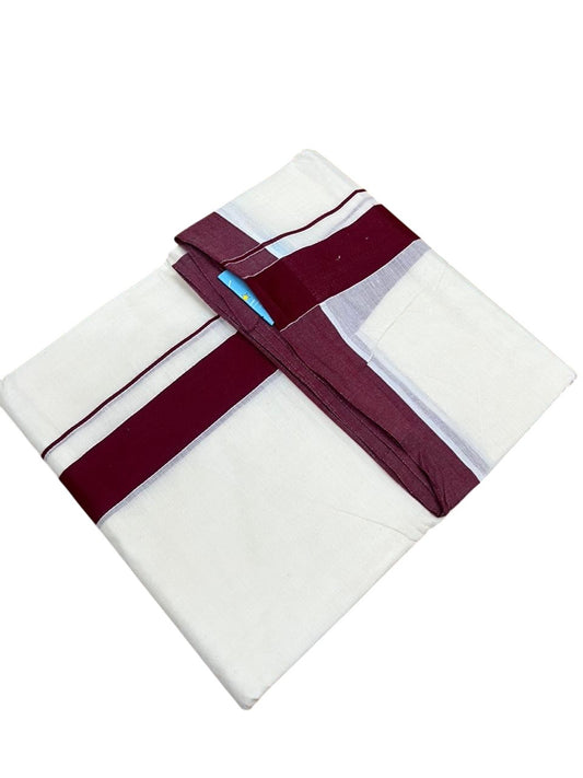 Southloom Kerala Pure Cotton Double Mundu with Maroon Border (South Indian Kerala Dhoti)