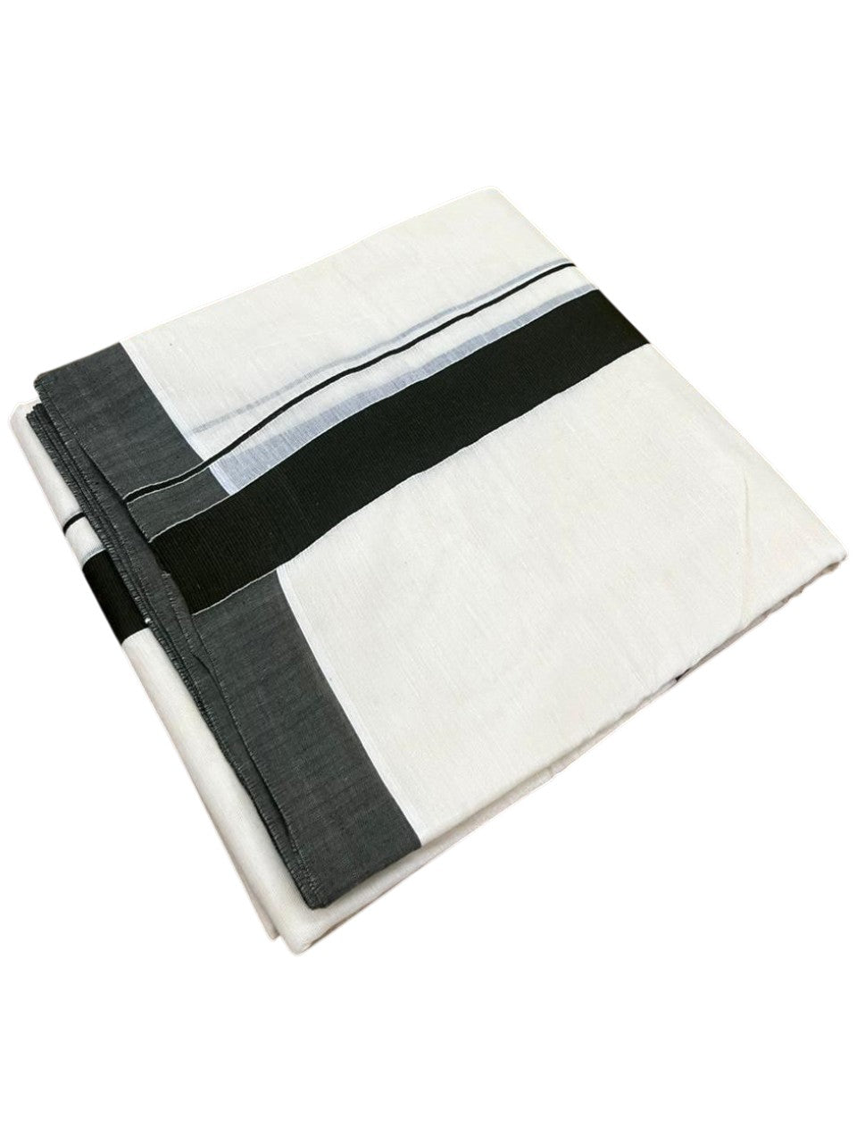 Southloom Kerala Pure Cotton Double Mundu with Green Border (South Indian Kerala Dhoti)