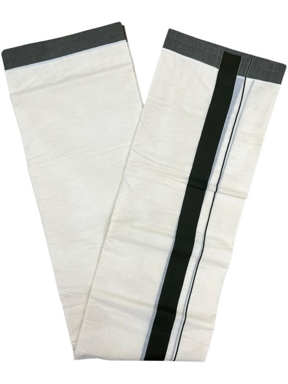 Southloom Kerala Pure Cotton Double Mundu with Green Border (South Indian Kerala Dhoti)