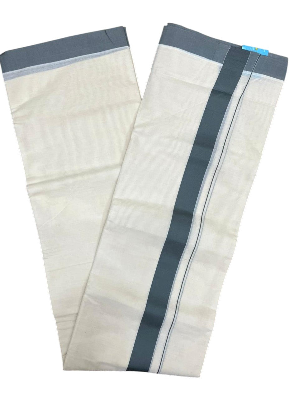 Southloom Kerala Pure Cotton Double Mundu with Grey Border (South Indian Kerala Dhoti)