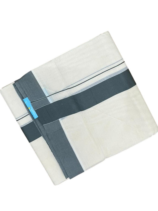 Southloom Kerala Pure Cotton Double Mundu with Grey Border (South Indian Kerala Dhoti)
