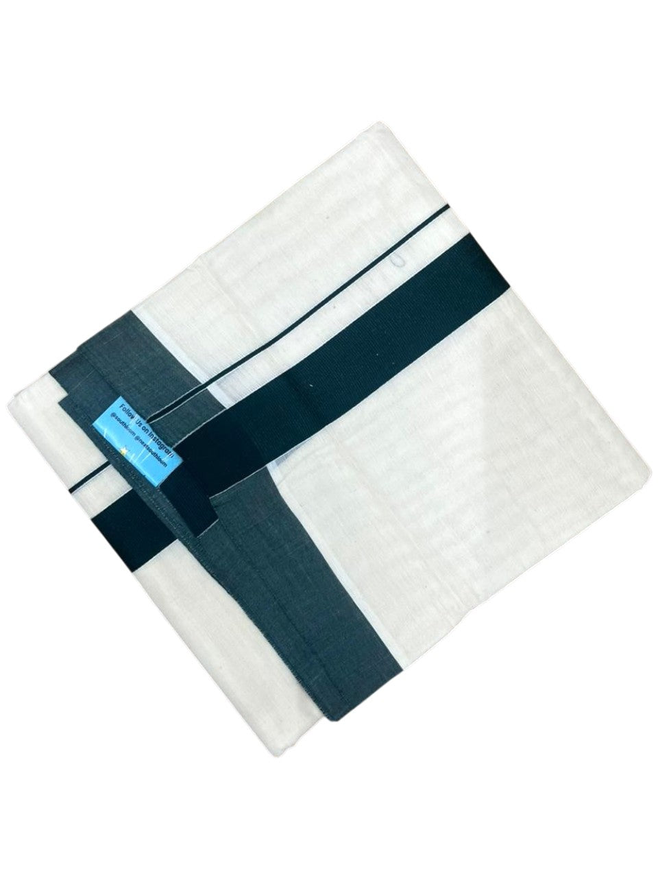 Southloom Kerala Pure Cotton Double Mundu with Green Border (South Indian Kerala Dhoti)