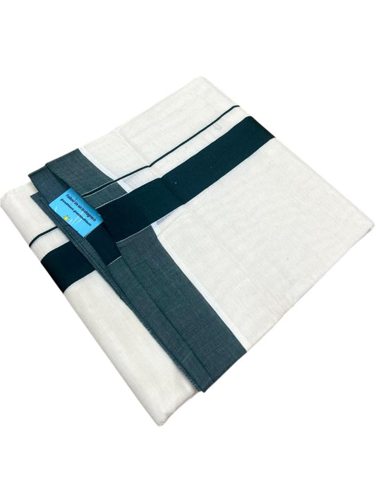 Southloom Kerala Pure Cotton Double Mundu with Green Border (South Indian Kerala Dhoti)