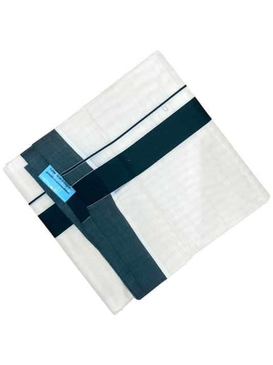 Southloom Kerala Pure Cotton Double Mundu with Green Border (South Indian Kerala Dhoti)