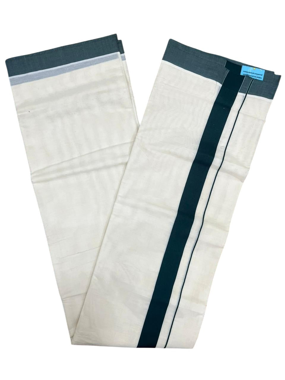 Southloom Kerala Pure Cotton Double Mundu with Green Border (South Indian Kerala Dhoti)