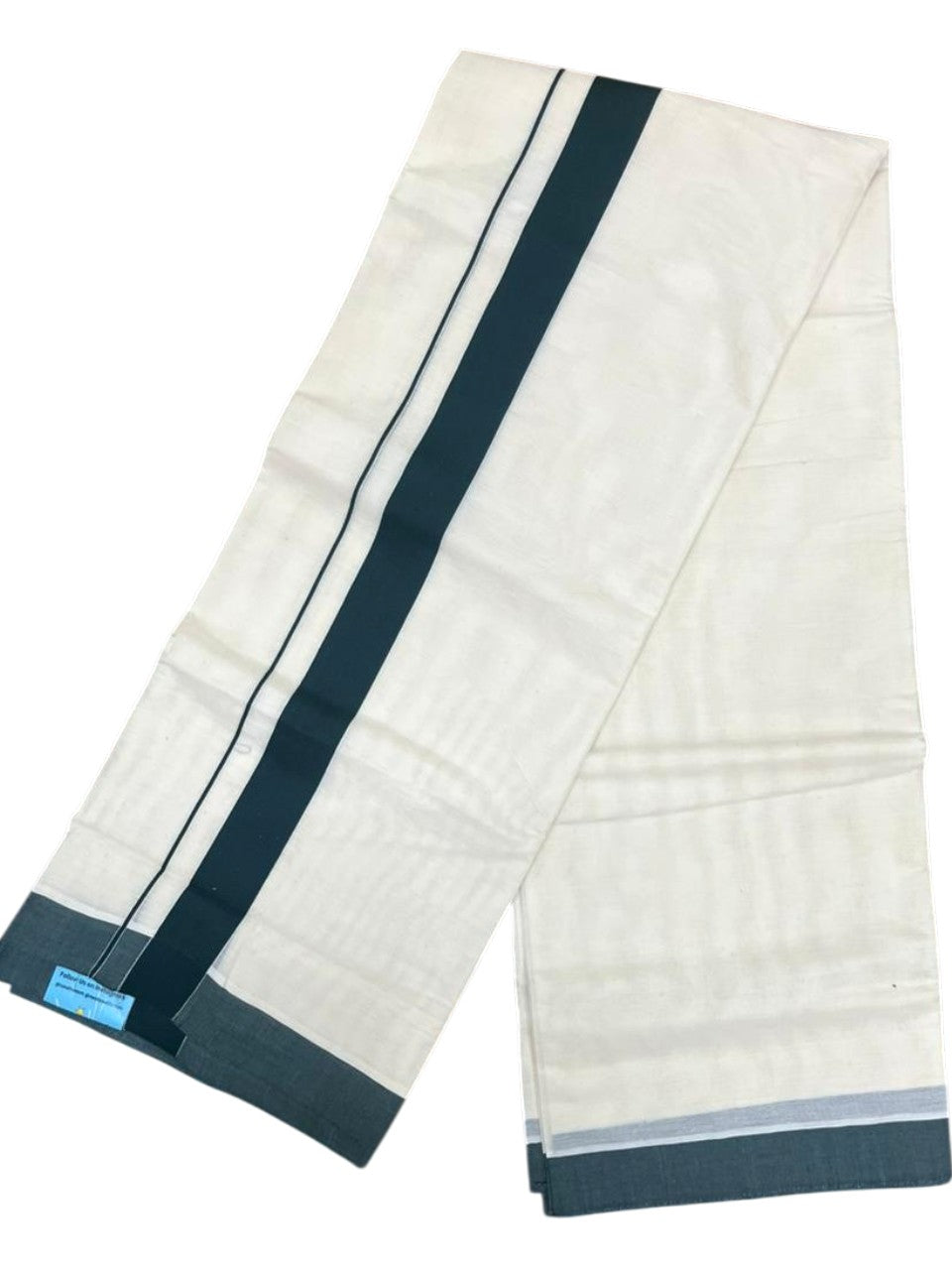Southloom Kerala Pure Cotton Double Mundu with Green Border (South Indian Kerala Dhoti)