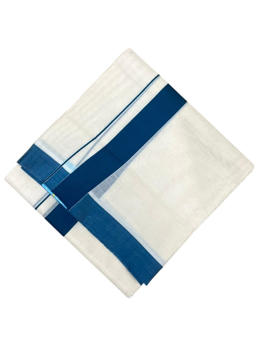 Southloom Kerala Pure Cotton Double Mundu with Blue Border (South Indian Kerala Dhoti)