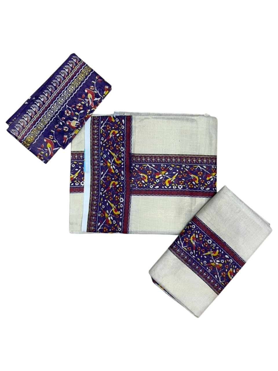 Southloom Tissue Single Set Mundu (Mundu Neriyathum) With Digital Print in Violet (With Blouse Piece) 2.80 Mtrs SL409
