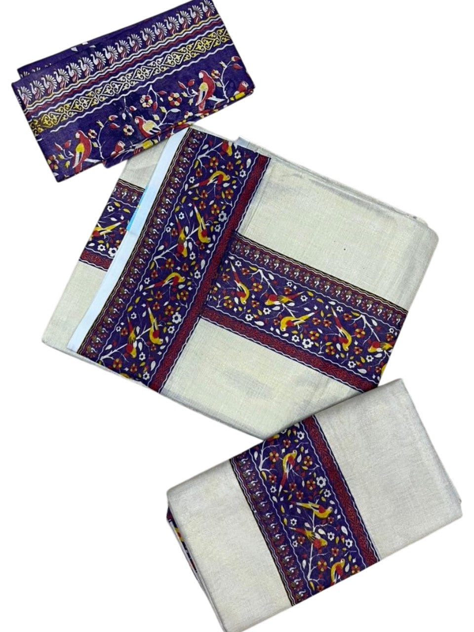 Southloom Tissue Single Set Mundu (Mundu Neriyathum) With Digital Print in Violet (With Blouse Piece) 2.80 Mtrs SL409
