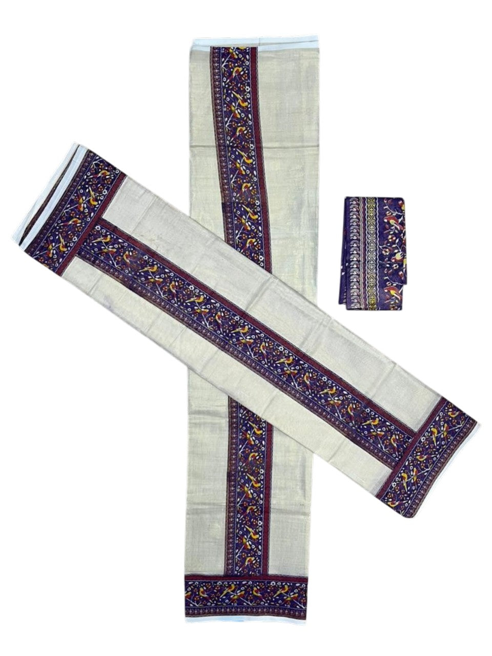 Southloom Tissue Single Set Mundu (Mundu Neriyathum) With Digital Print in Violet (With Blouse Piece) 2.80 Mtrs SL409