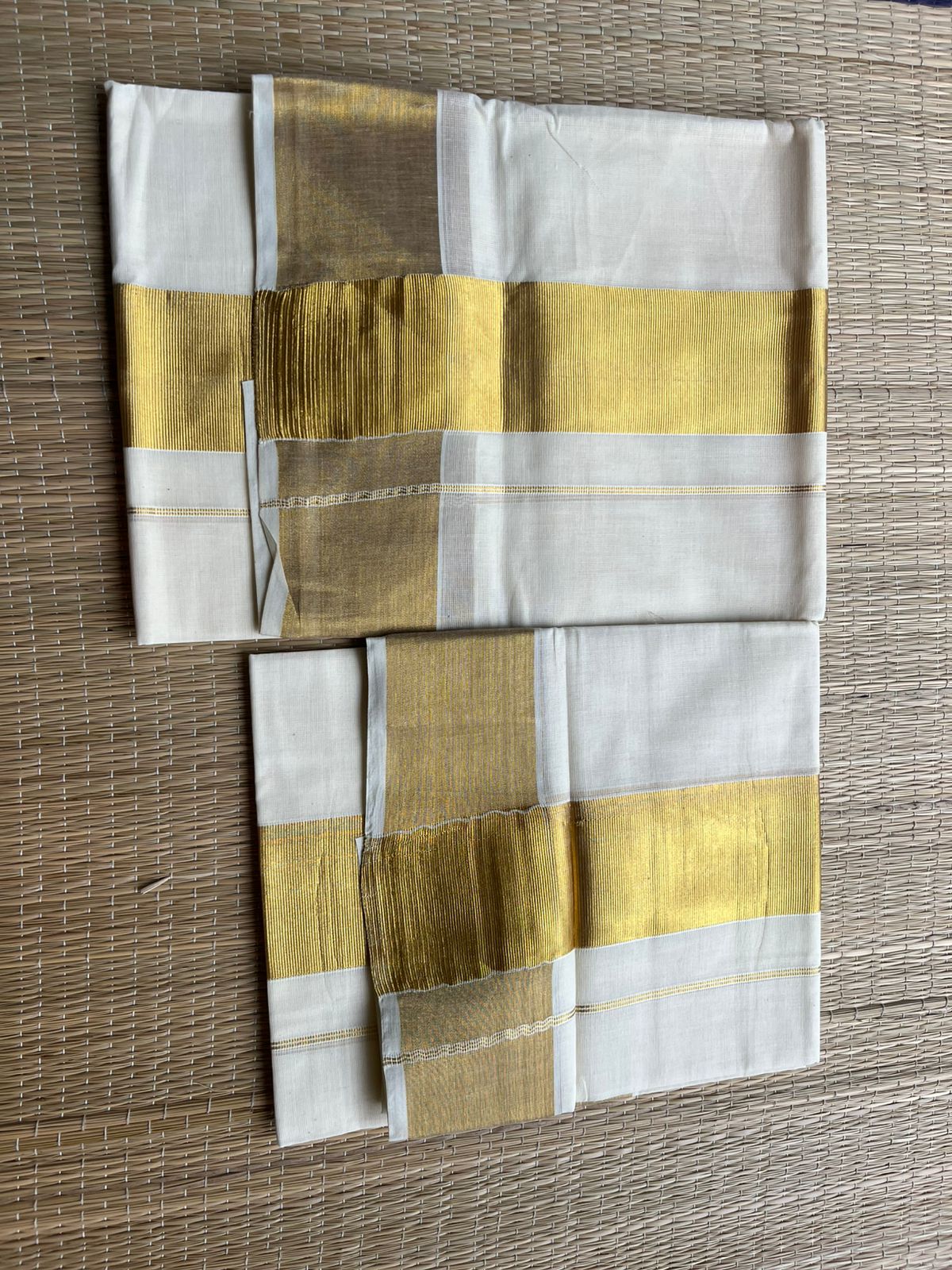Kerala Cotton 3 inch Golden Kasavu Single Set Mundu (2.80 mtrs) SL413
