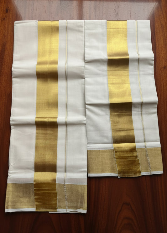 Kerala Cotton 3 inch Golden Kasavu Single Set Mundu (2.80 mtrs) SL412