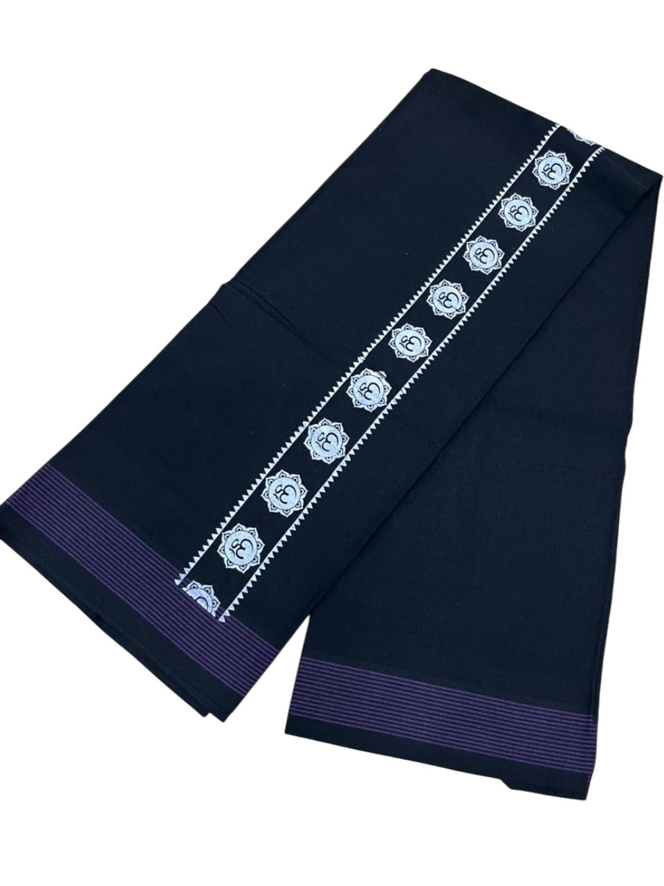 Southloom Black Printed Single Mundu / Otta Mundu / Lungi (South Indian Kerala Dhoti)