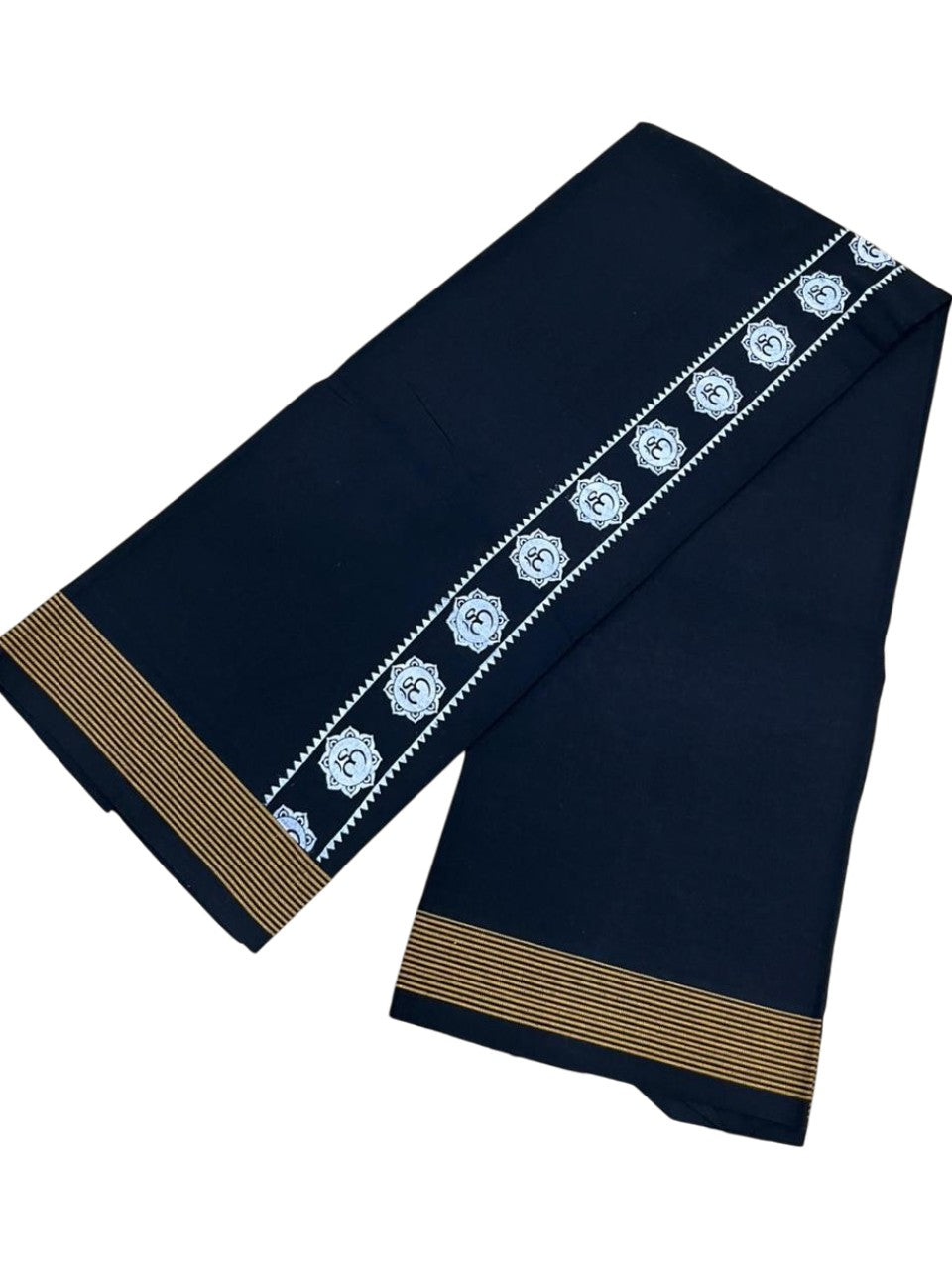 Southloom Black Printed Single Mundu / Otta Mundu / Lungi (South Indian Kerala Dhoti)