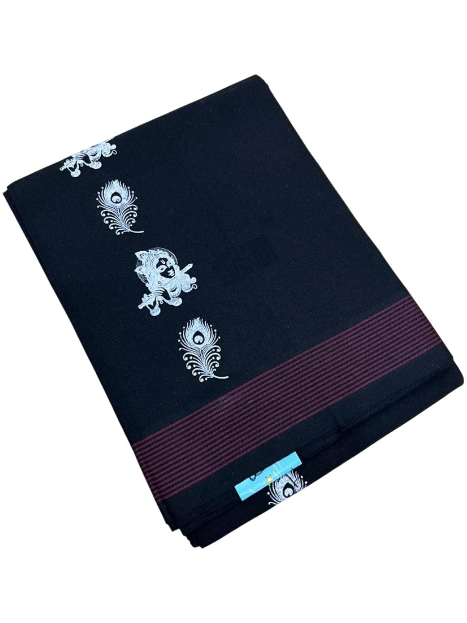Southloom Black Printed Single Mundu / Otta Mundu / Lungi (South Indian Kerala Dhoti)