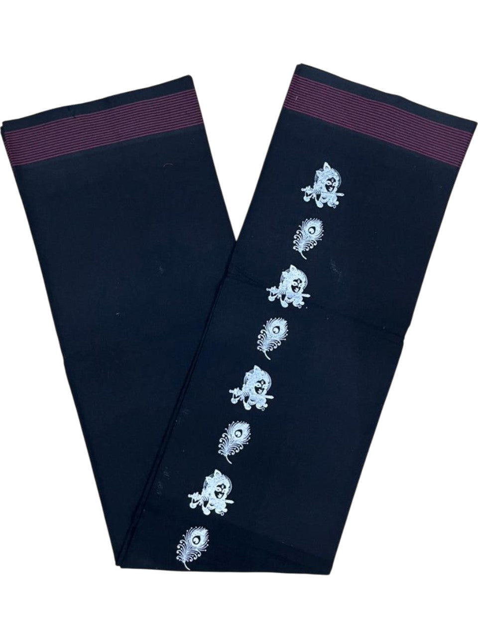 Southloom Black Printed Single Mundu / Otta Mundu / Lungi (South Indian Kerala Dhoti)