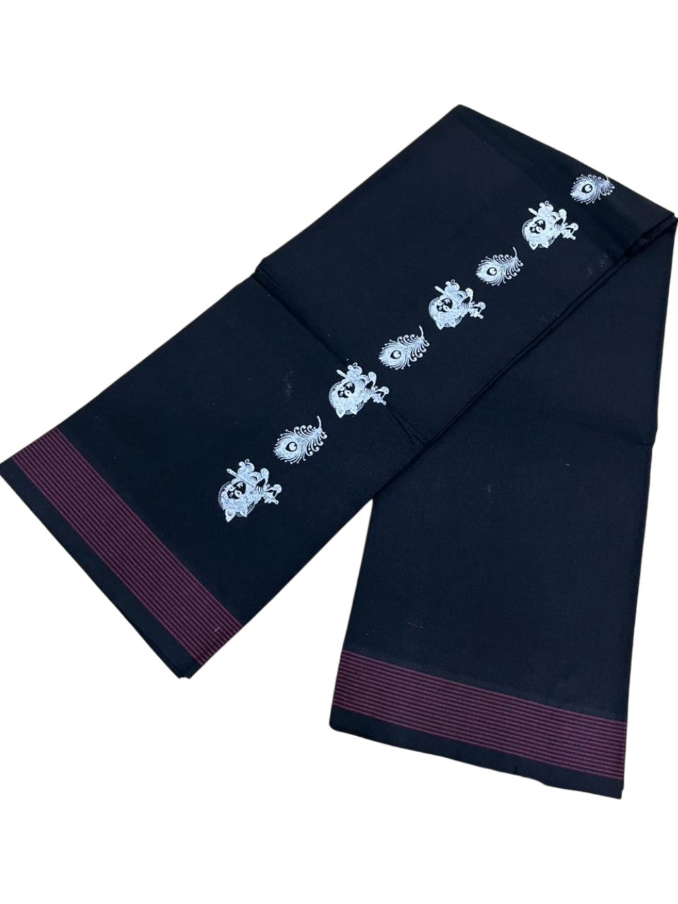 Southloom Black Printed Single Mundu / Otta Mundu / Lungi (South Indian Kerala Dhoti)
