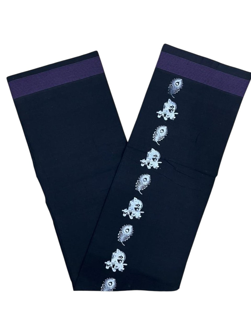 Southloom Black Printed Single Mundu / Otta Mundu / Lungi (South Indian Kerala Dhoti)