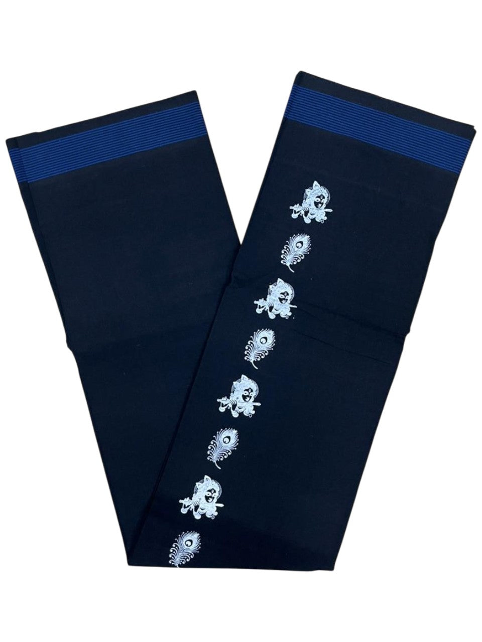 Southloom Black Printed Single Mundu / Otta Mundu / Lungi (South Indian Kerala Dhoti)