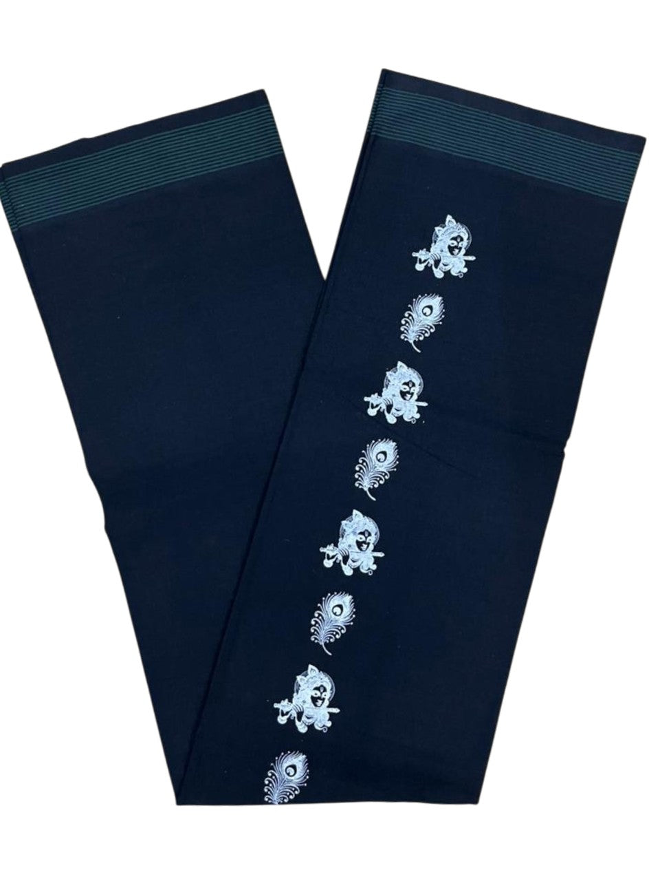 Southloom Black Printed Single Mundu / Otta Mundu / Lungi (South Indian Kerala Dhoti)