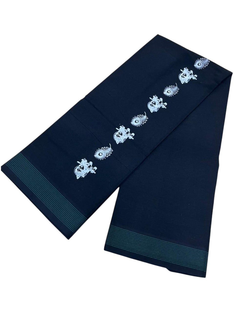 Southloom Black Printed Single Mundu / Otta Mundu / Lungi (South Indian Kerala Dhoti)