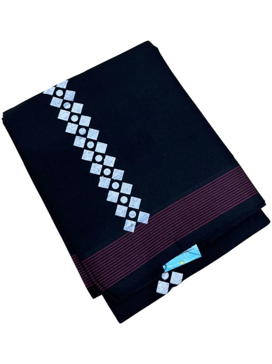 Southloom Black Printed Single Mundu / Otta Mundu / Lungi (South Indian Kerala Dhoti)