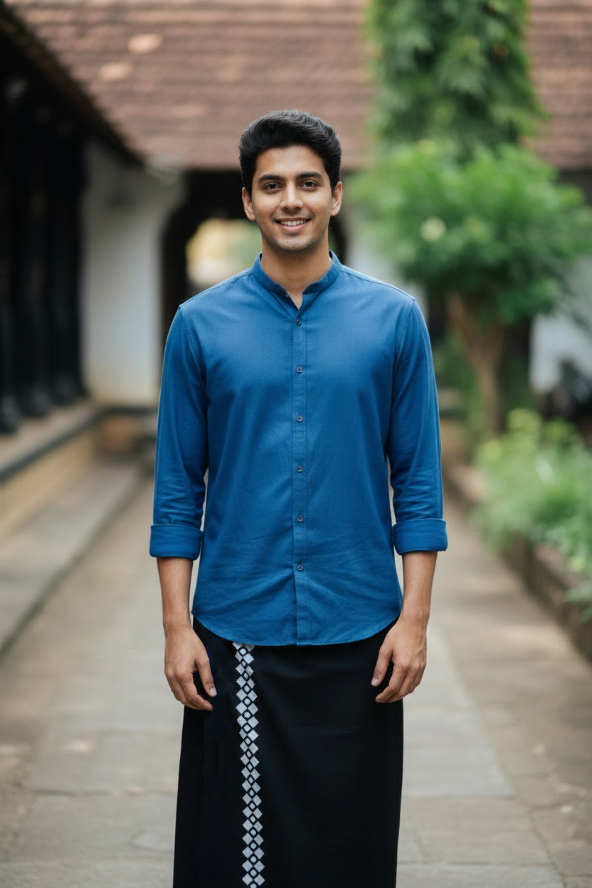 Southloom Black Printed Single Mundu / Otta Mundu / Lungi (South Indian Kerala Dhoti) SL319