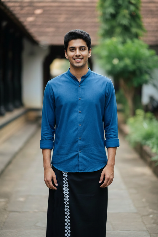 Southloom Black Printed Single Mundu / Otta Mundu / Lungi (South Indian Kerala Dhoti)
