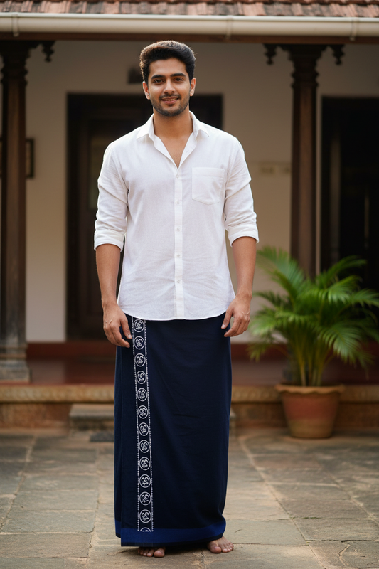 Southloom Black Printed Single Mundu / Otta Mundu / Lungi (South Indian Kerala Dhoti)