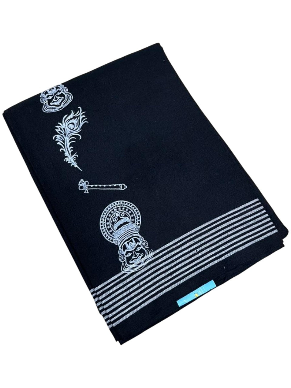 Southloom Black Printed Single Mundu / Otta Mundu / Lungi (South Indian Kerala Dhoti)