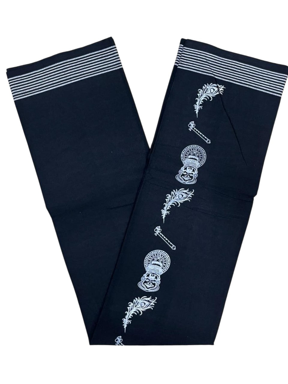 Southloom Black Printed Single Mundu / Otta Mundu / Lungi (South Indian Kerala Dhoti)