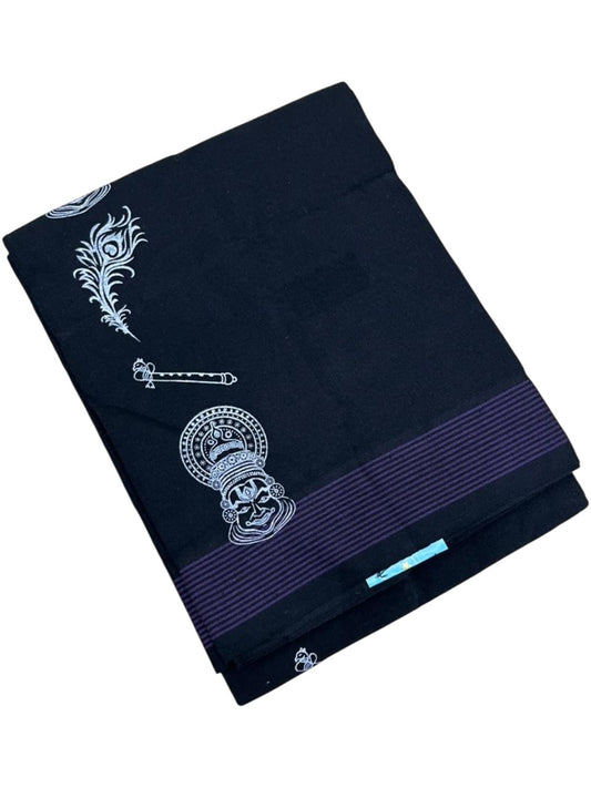Southloom Black Printed Single Mundu / Otta Mundu / Lungi (South Indian Kerala Dhoti)