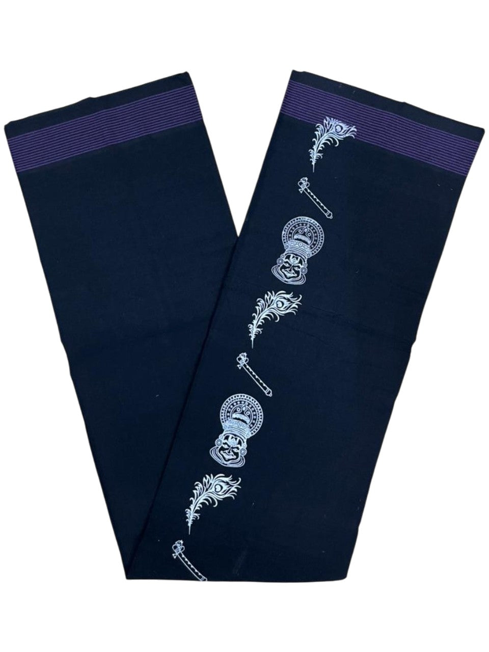 Southloom Black Printed Single Mundu / Otta Mundu / Lungi (South Indian Kerala Dhoti)