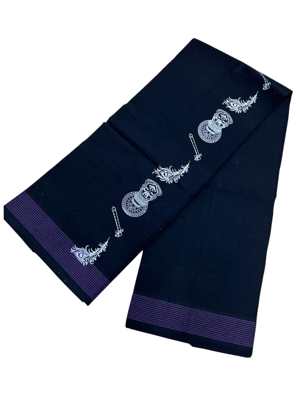 Southloom Black Printed Single Mundu / Otta Mundu / Lungi (South Indian Kerala Dhoti)