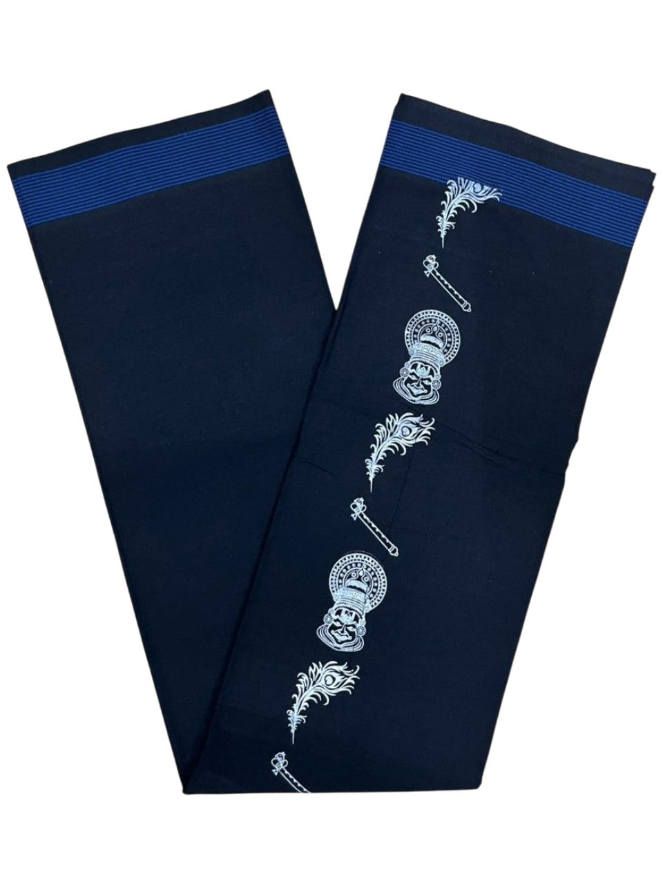 Southloom Black Printed Single Mundu / Otta Mundu / Lungi (South Indian Kerala Dhoti)