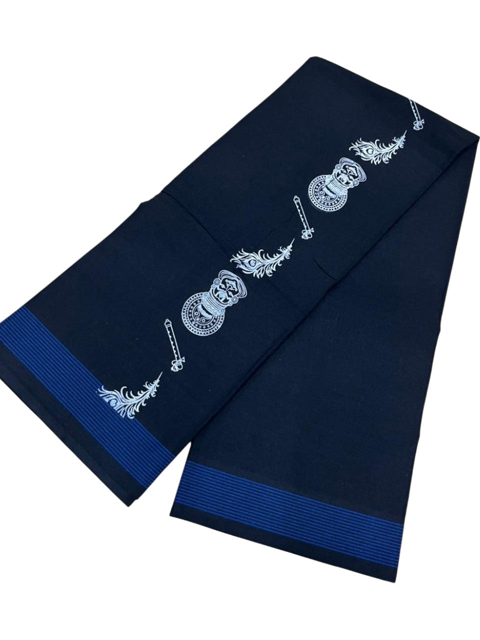 Southloom Black Printed Single Mundu / Otta Mundu / Lungi (South Indian Kerala Dhoti)
