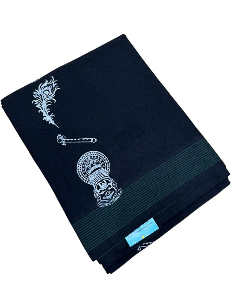 Southloom Black Printed Single Mundu / Otta Mundu / Lungi (South Indian Kerala Dhoti)