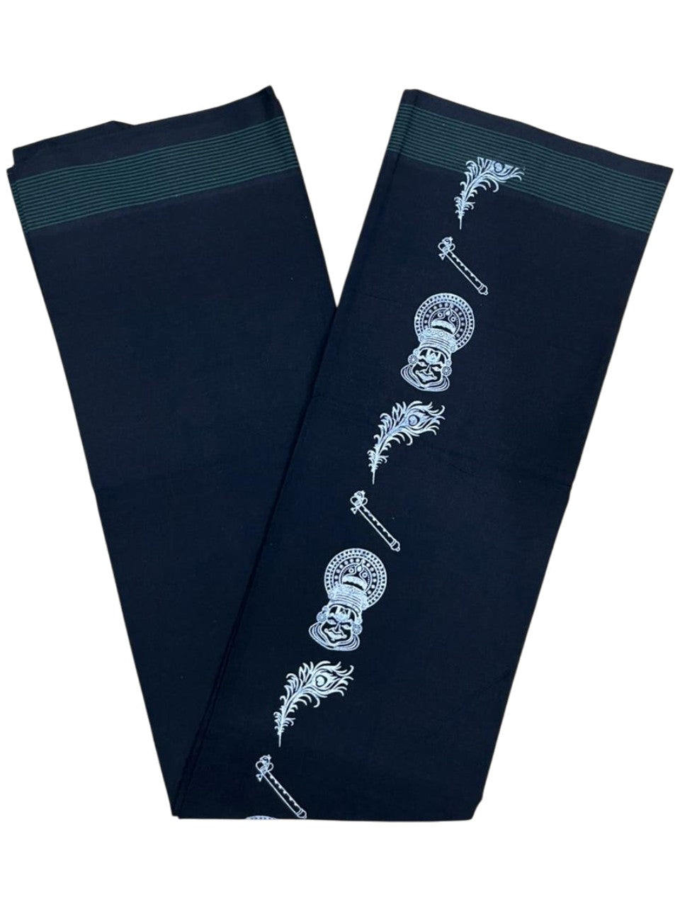 Southloom Black Printed Single Mundu / Otta Mundu / Lungi (South Indian Kerala Dhoti)