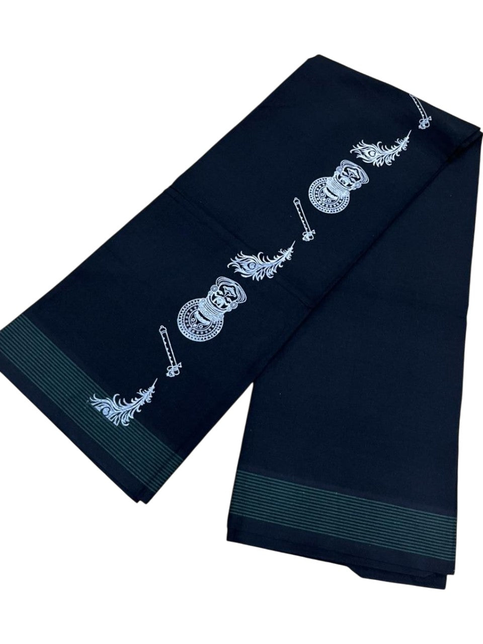 Southloom Black Printed Single Mundu / Otta Mundu / Lungi (South Indian Kerala Dhoti)